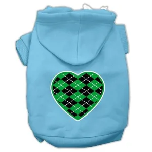 Argyle Heart Green Screen Print Pet Hoodies Baby Blue Size Sm (10)