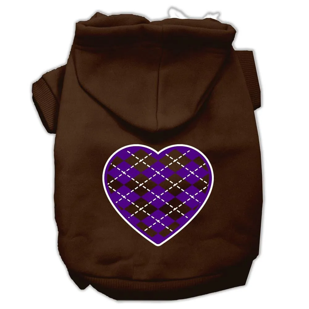 Argyle Heart Purple Screen Print Pet Hoodies Brown Size Lg (14)