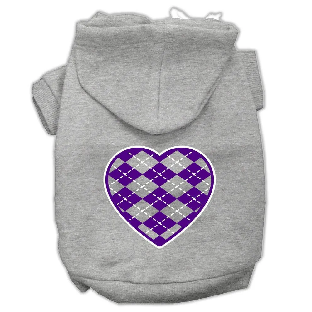 Argyle Heart Purple Screen Print Pet Hoodies Grey Size Med (12)