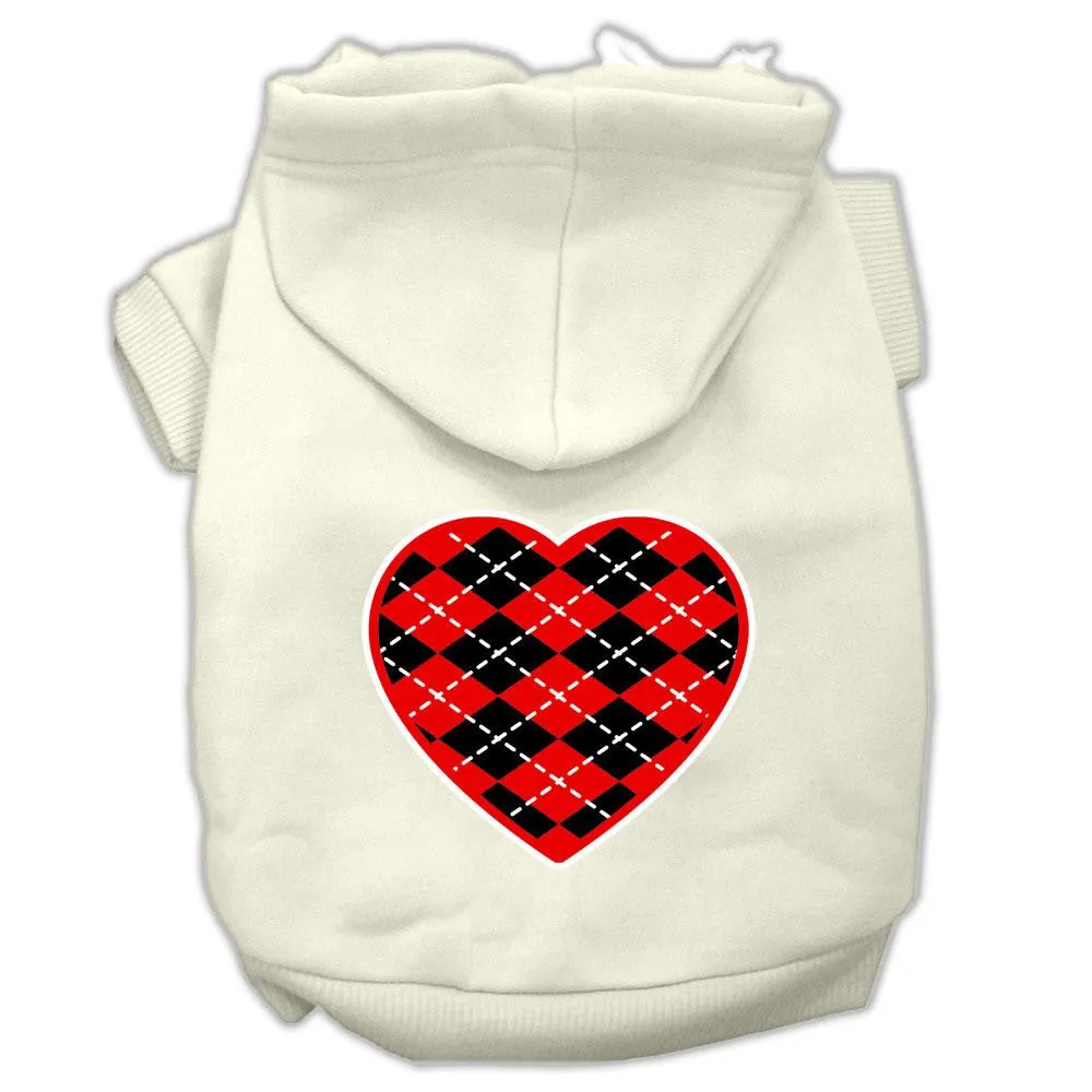 Argyle Heart Red Screen Print Pet Hoodies Cream Size S (10)