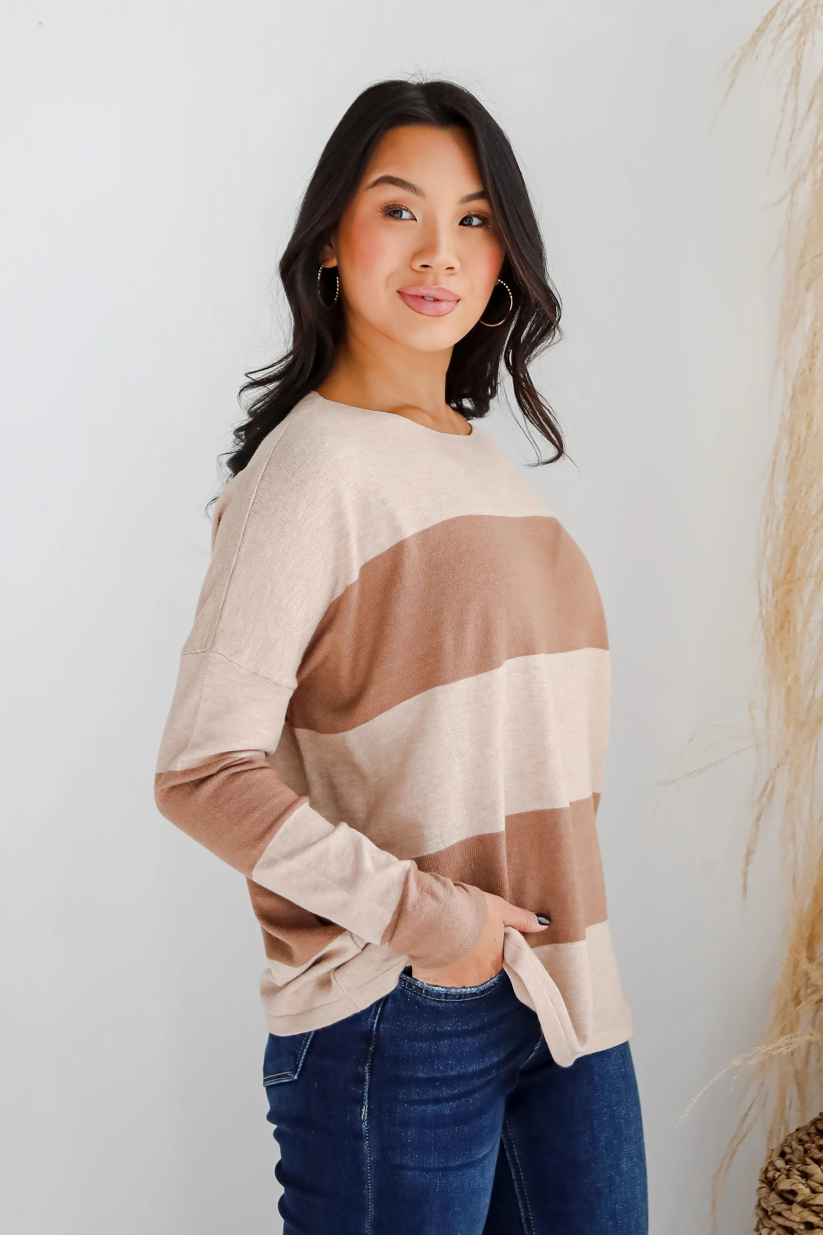 Autumn Mood Camel Striped Sweater