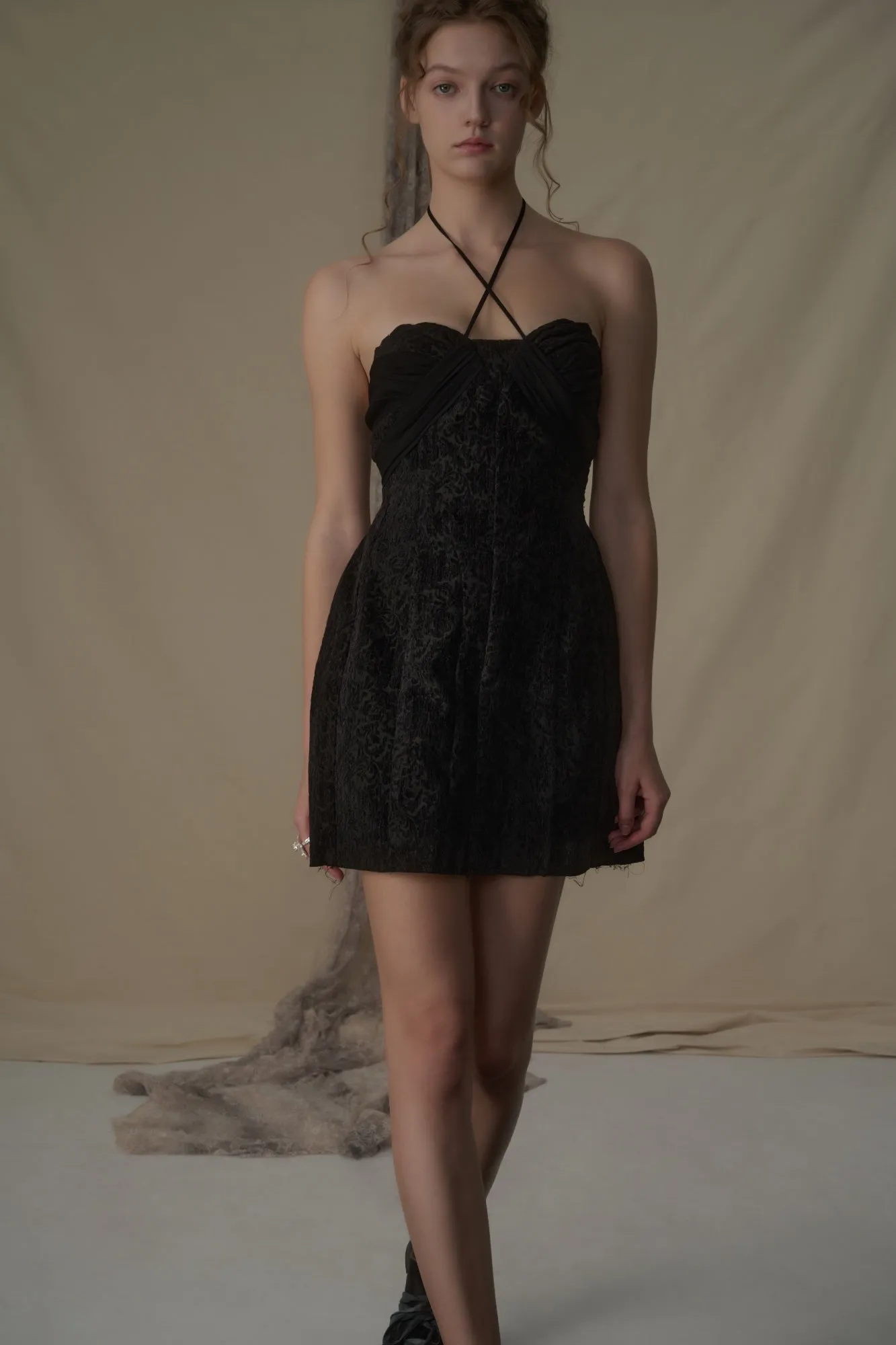 Black Velvet Halter Short Dress