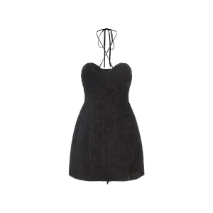 Black Velvet Halter Short Dress