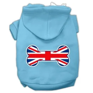 Bone Shaped United Kingdom (union Jack) Flag Screen Print Pet Hoodies Baby Blue Size Sm (10)