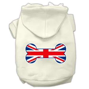 Bone Shaped United Kingdom (union Jack) Flag Screen Print Pet Hoodies Cream Size M (12)