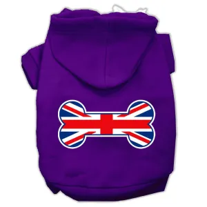 Bone Shaped United Kingdom (Union Jack) Flag Screen Print Pet Hoodies Purple Size XL (16)