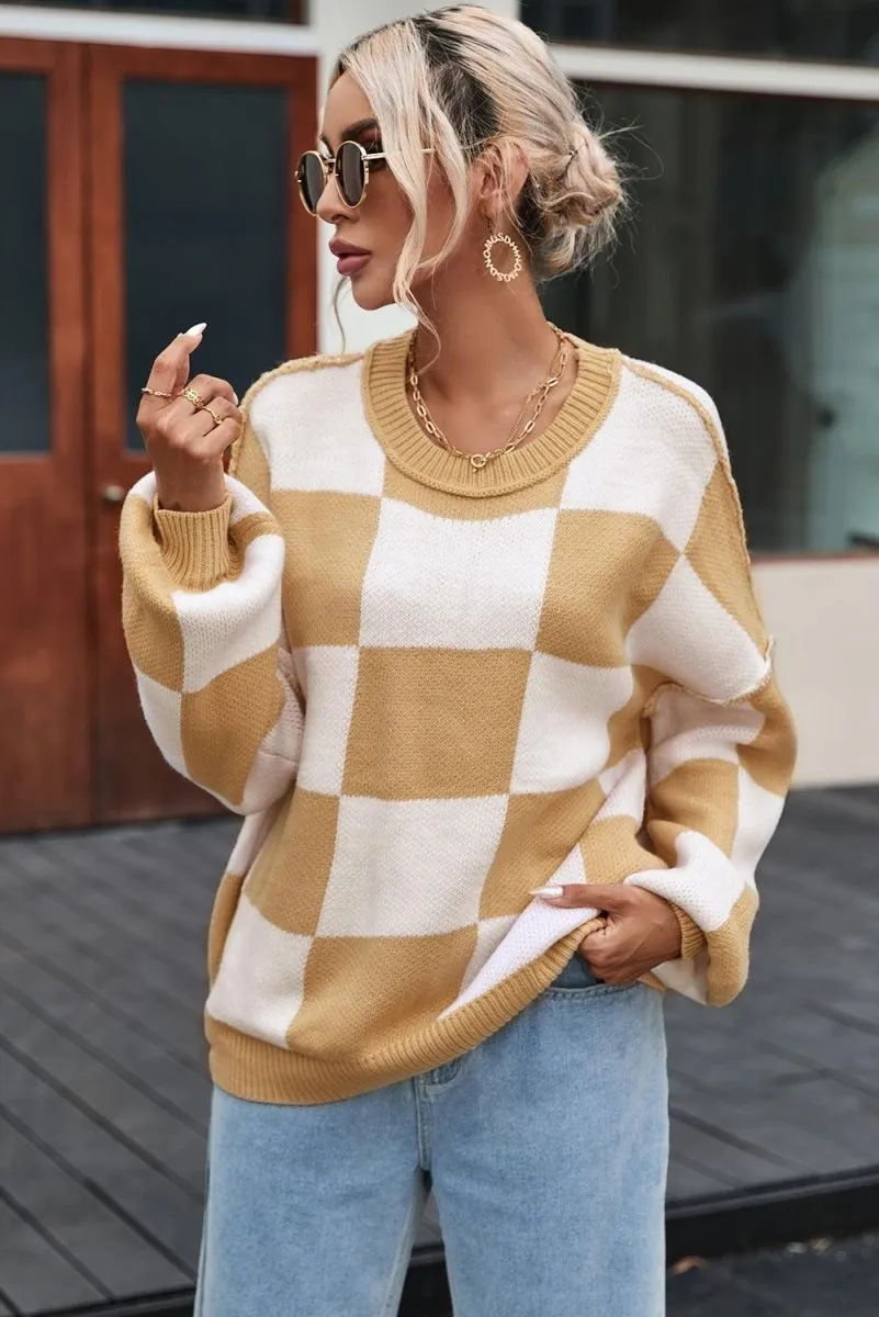 Checkered Bishop Sleeve Sweater