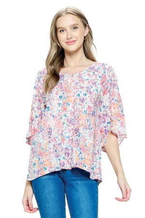 Coral Blouse Floral Multicolor