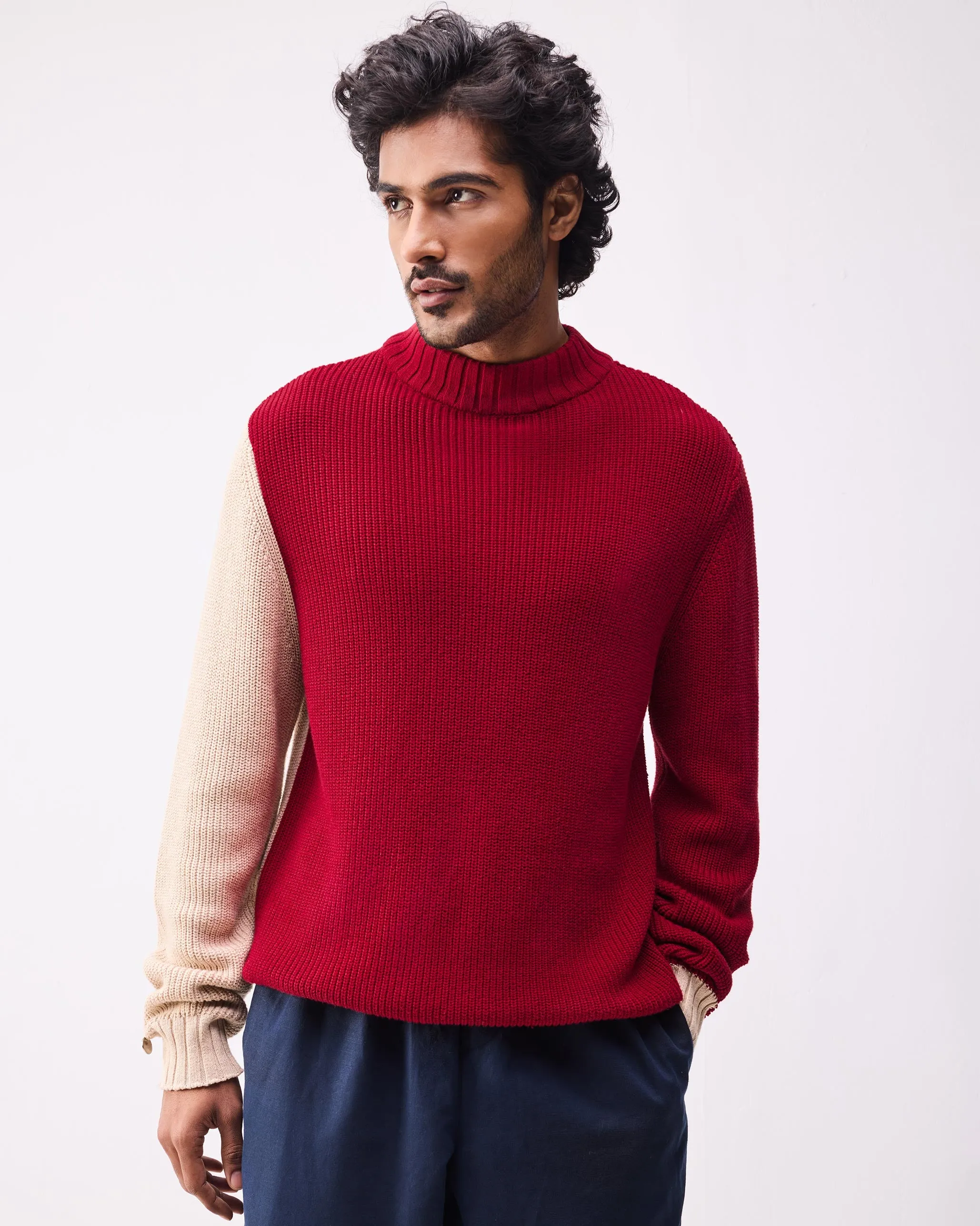 Crew-Neck Sweater - Dark Red