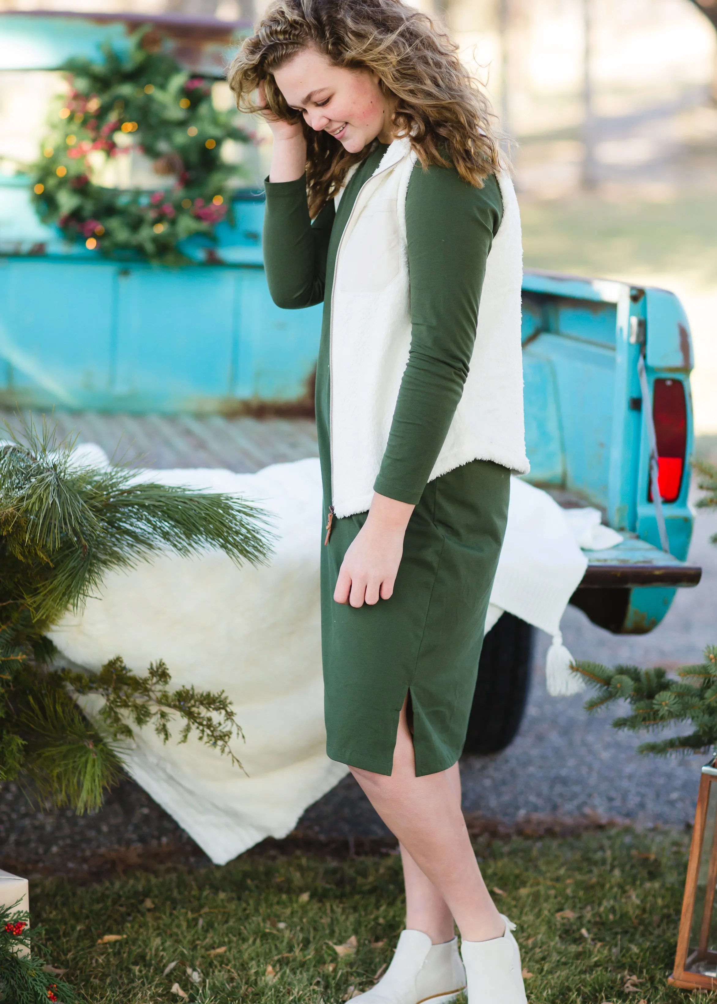 Dark Green Shift Midi Dress - FINAL SALE