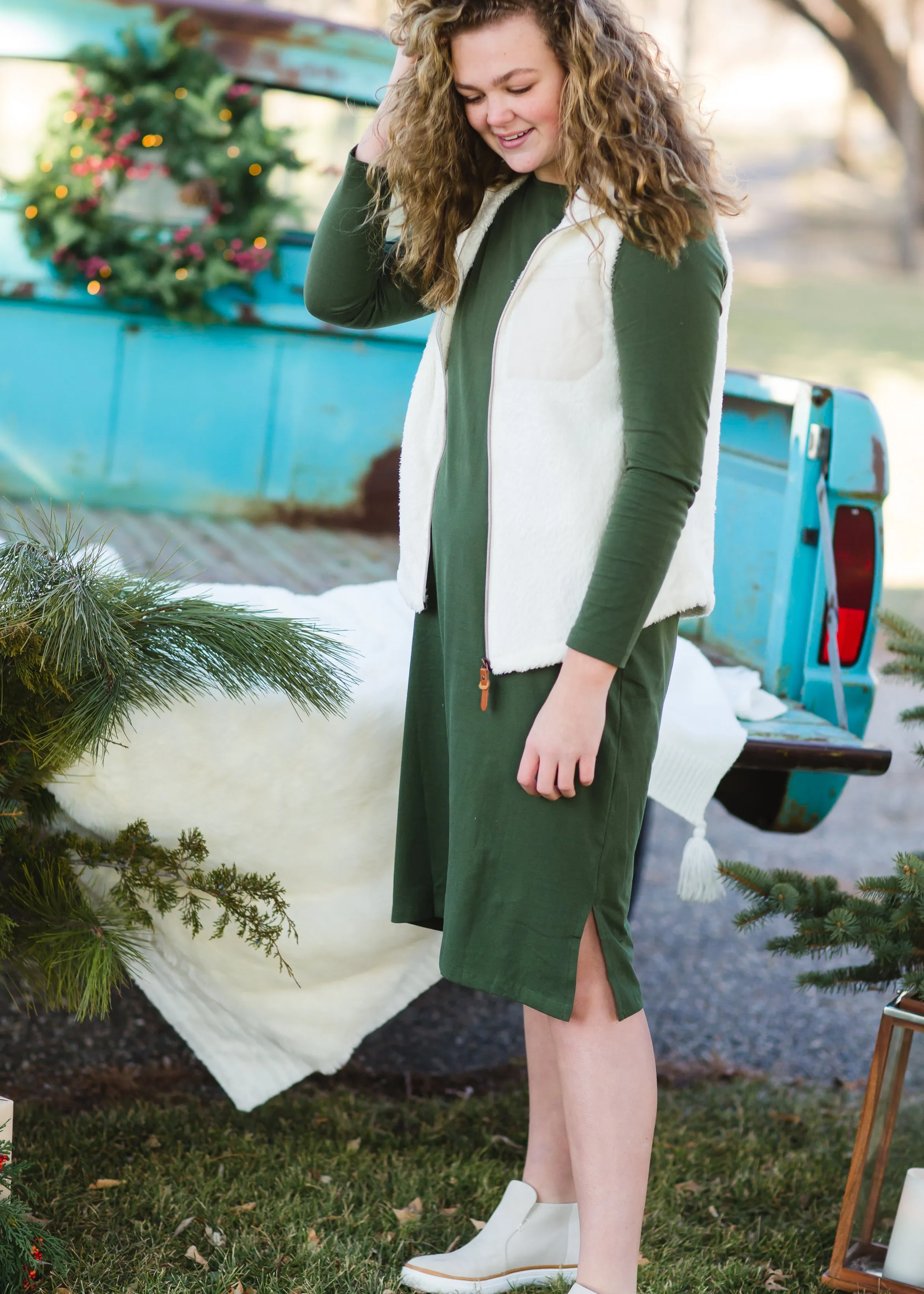 Dark Green Shift Midi Dress - FINAL SALE