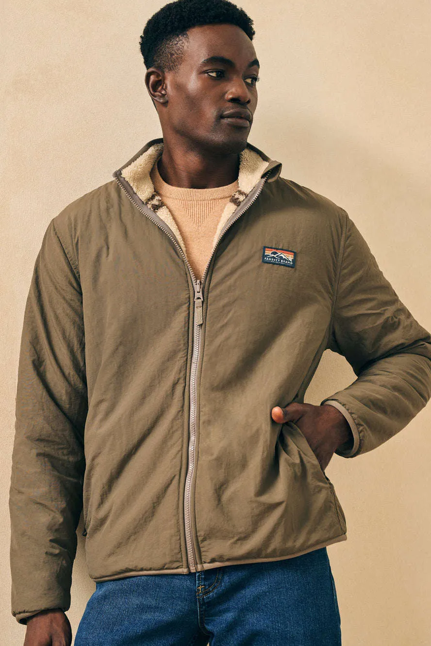 Faherty Steven Paul Judd High Pile Fleece Reversible Jacket in Sand Dune Thunderbird