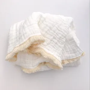 Fringed Organic Cotton Quilted Muslin Blanket