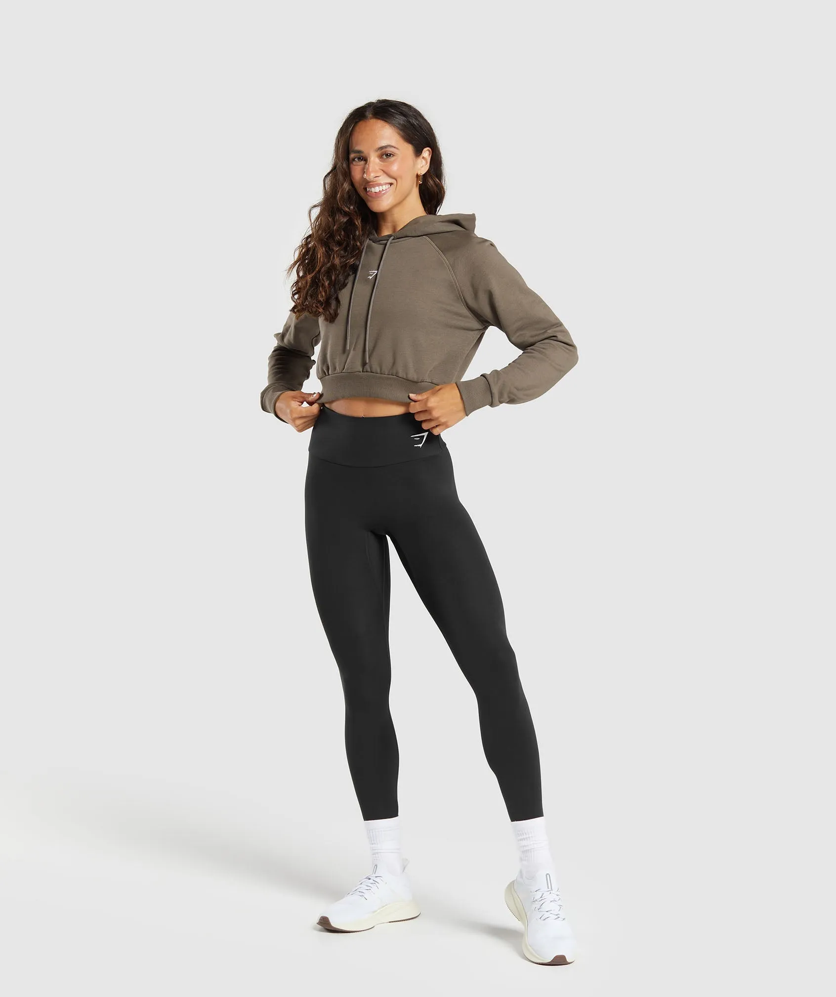 Gymshark Training Fleece Cropped Hoodie - Camo Brown