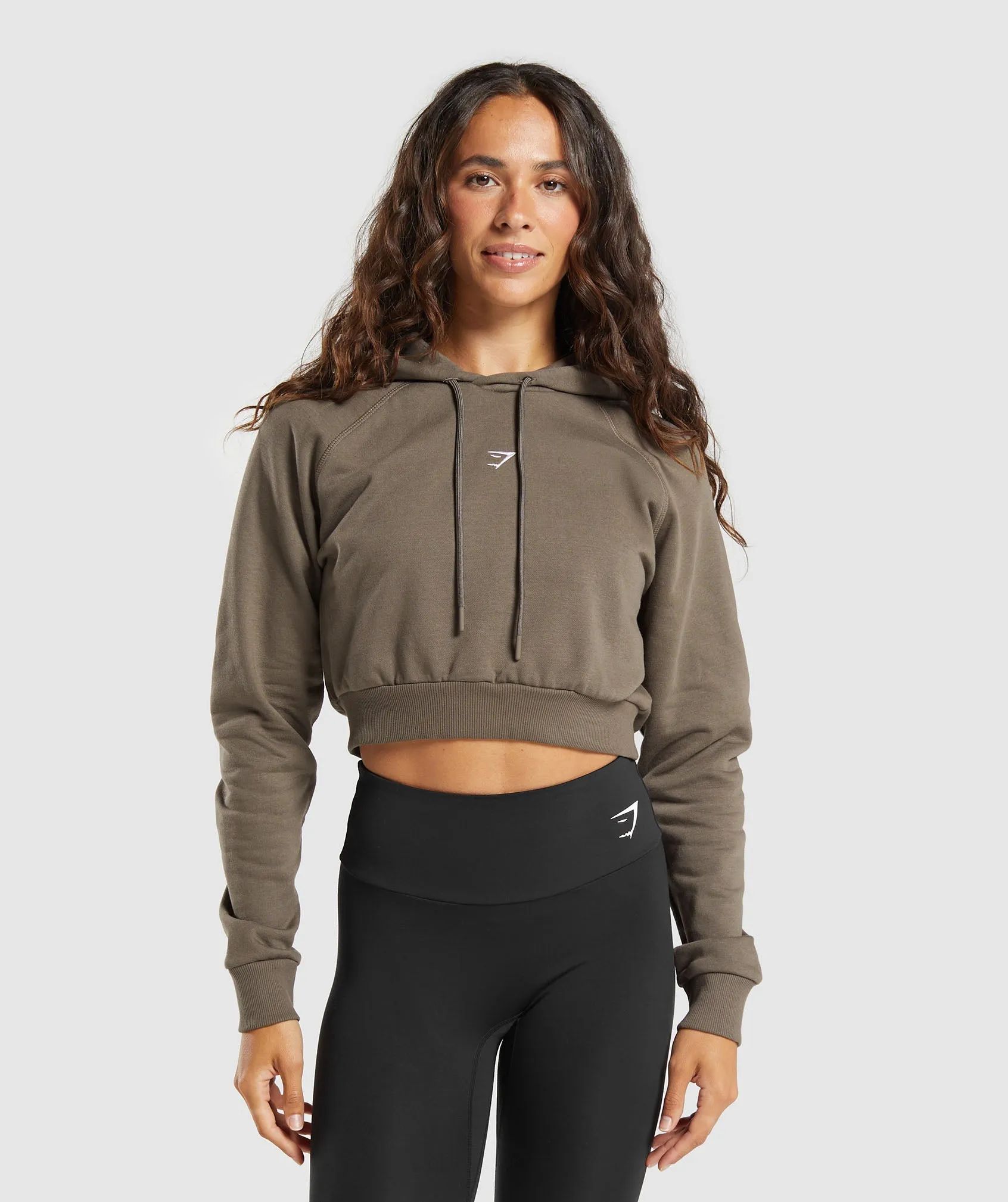 Gymshark Training Fleece Cropped Hoodie - Camo Brown