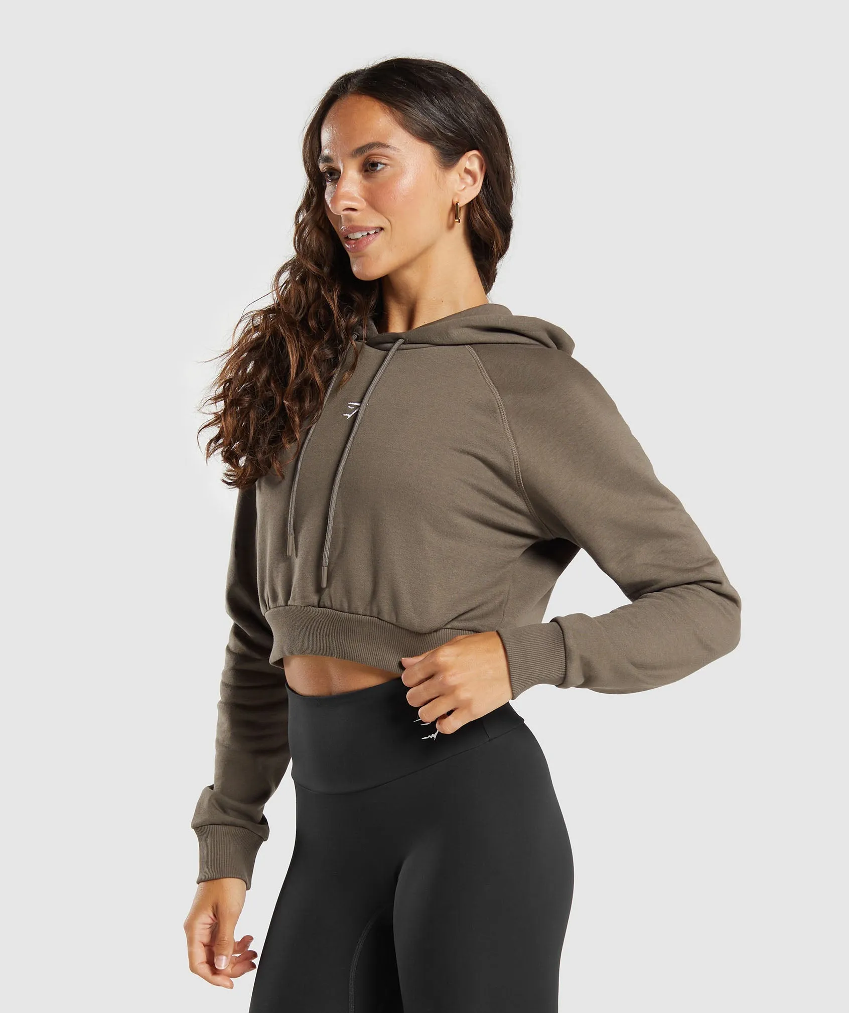 Gymshark Training Fleece Cropped Hoodie - Camo Brown