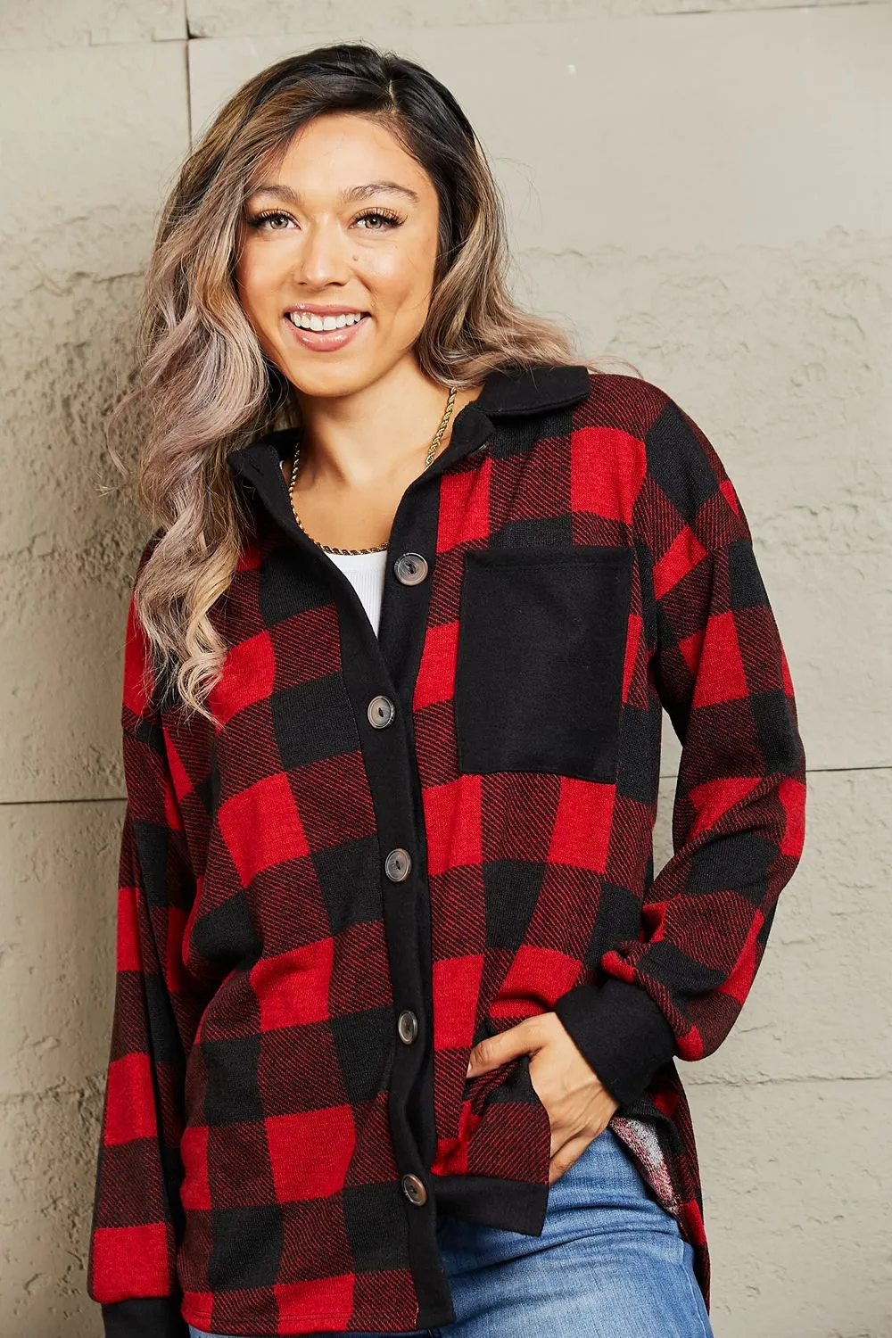 Heimish Make It Last Full Size Contrast Plaid Shacket