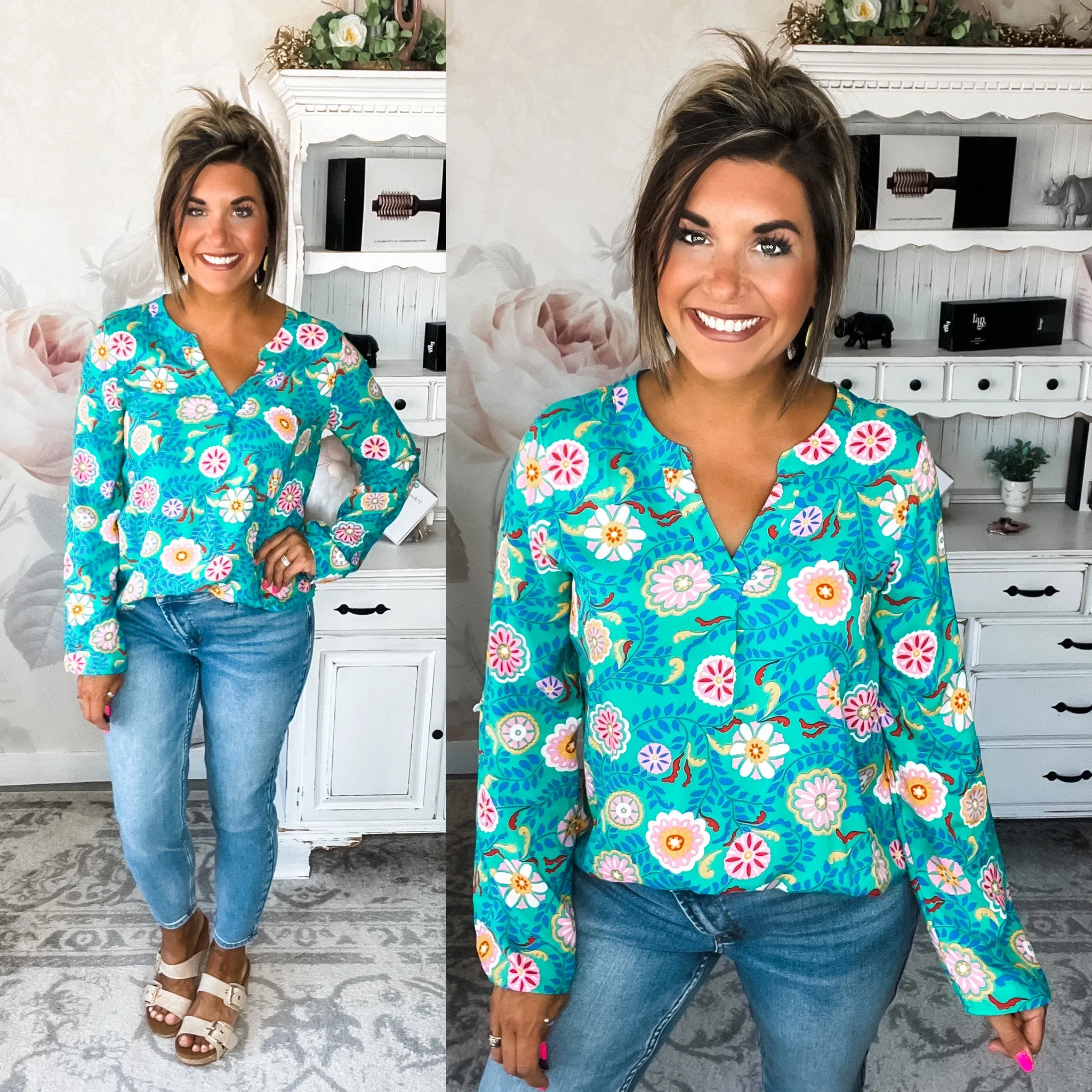 Hello Lady Blouse - Retro Teal