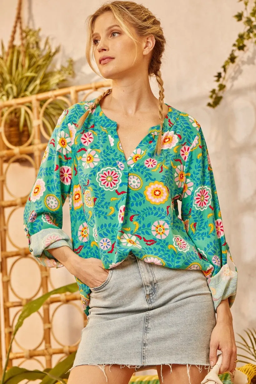 Hello Lady Blouse - Retro Teal