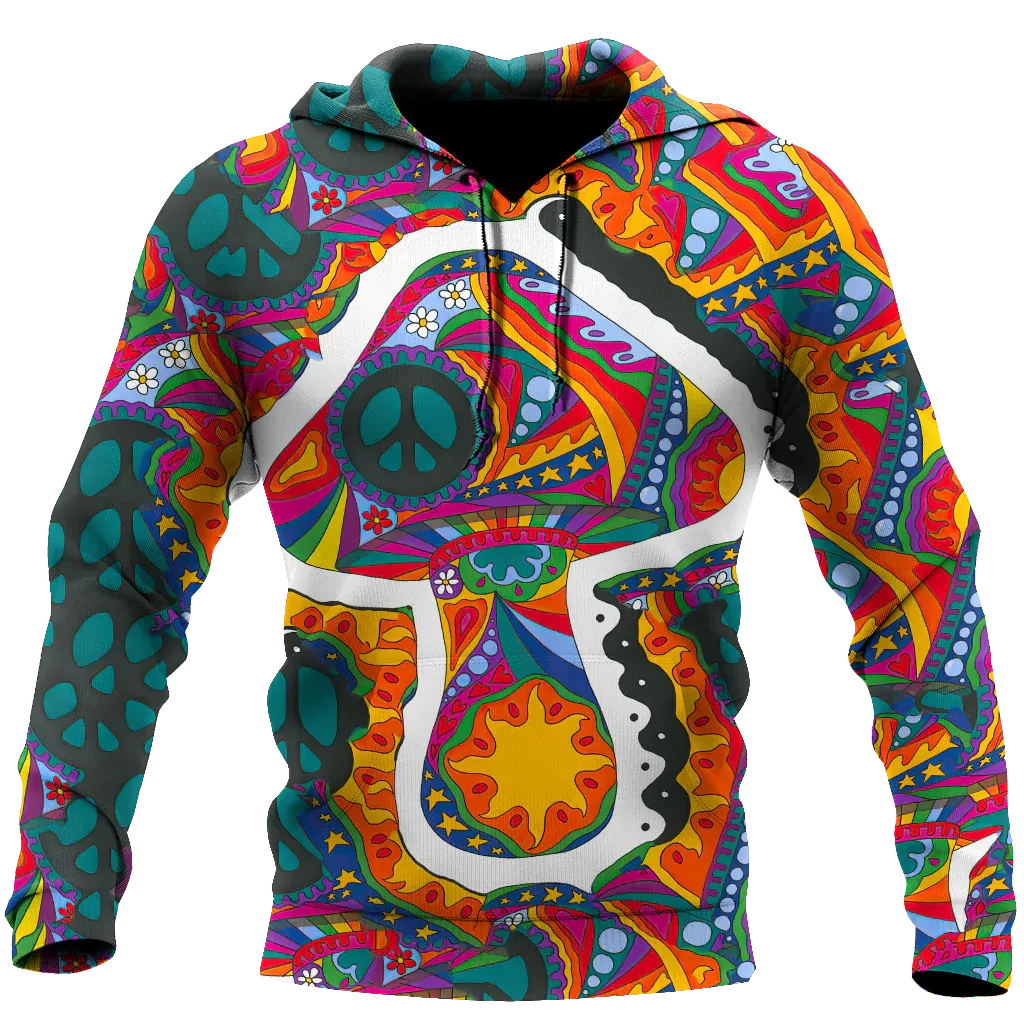 Hippie Organic Hoodie, 3D Full Print Hippie Hoodies