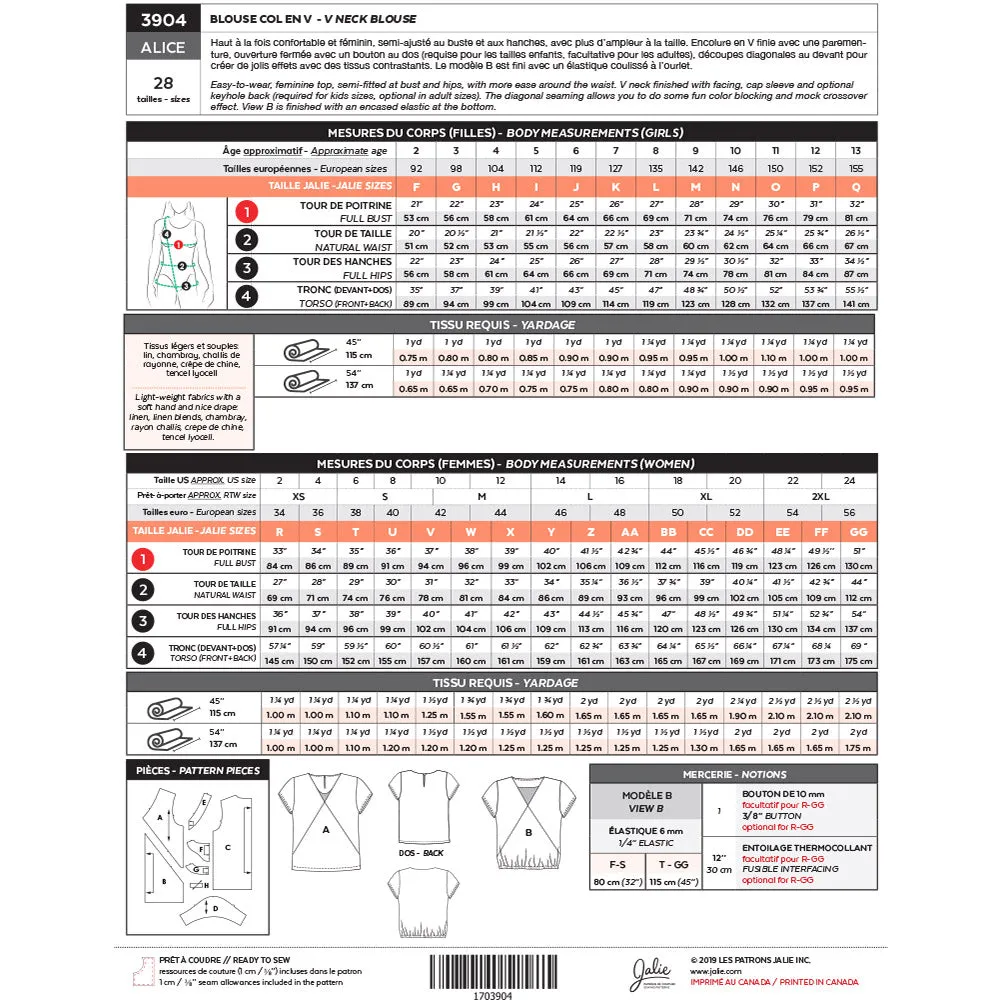 Jalie Pattern 3904 - ALICE V-Neck Blouse