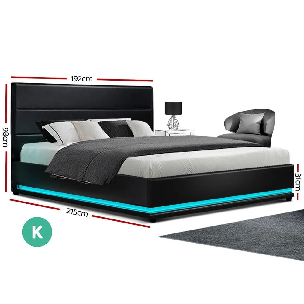 King Premium Package | Henley LED Bed Black, Luna Series Euro Top Mattress (Medium Firm) & Bamboo Mattress Topper!