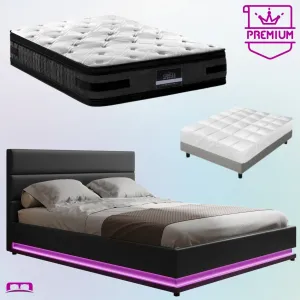 King Premium Package | Henley LED Bed Black, Luna Series Euro Top Mattress (Medium Firm) & Bamboo Mattress Topper!