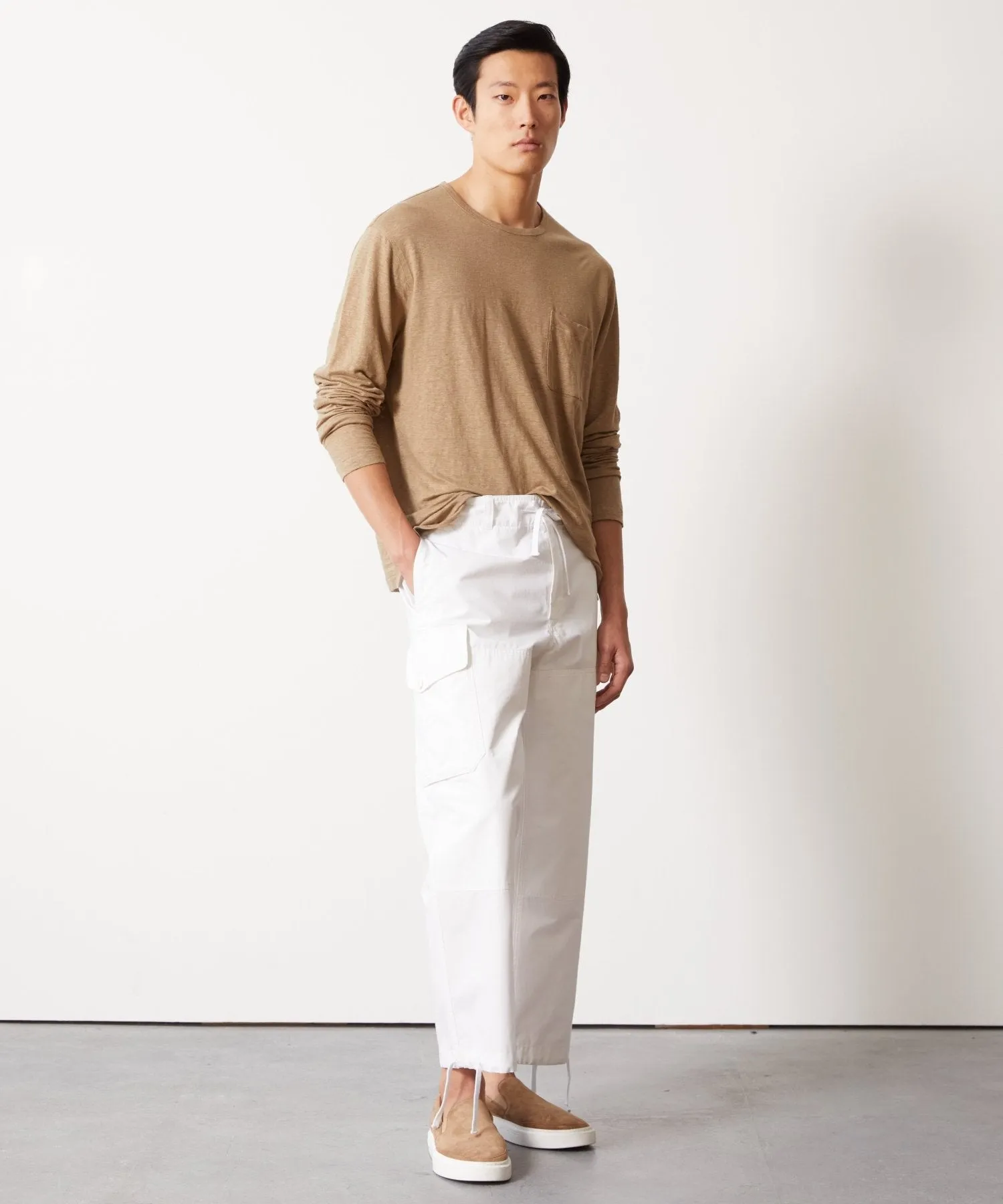 Linen Jersey Pocket Tee in Pine Cone