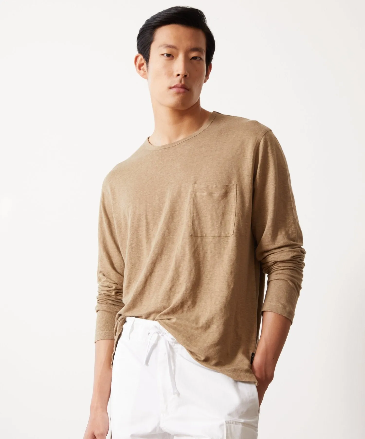 Linen Jersey Pocket Tee in Pine Cone