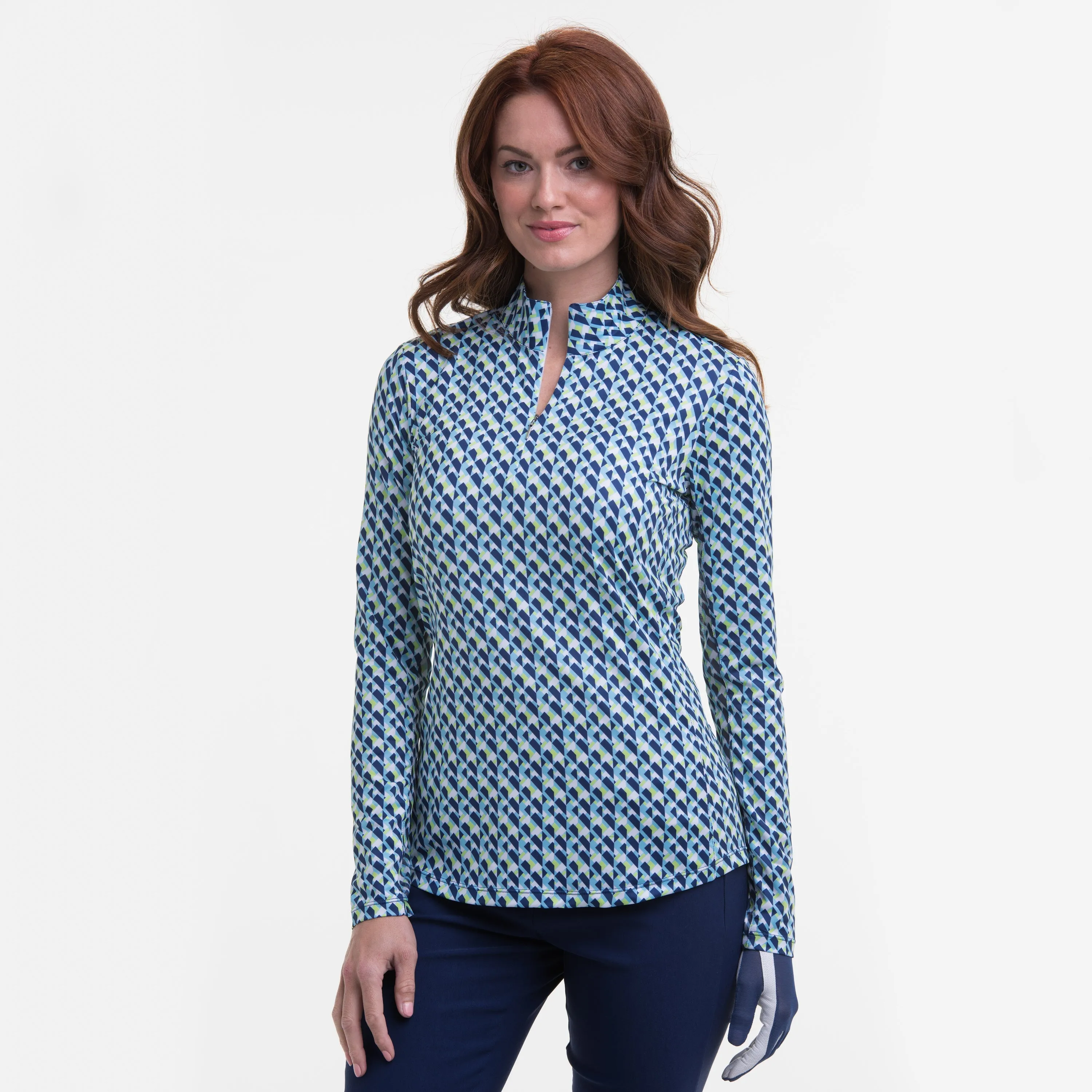 LONG SLEEVE MULTI MINI GEO PRINT POLO