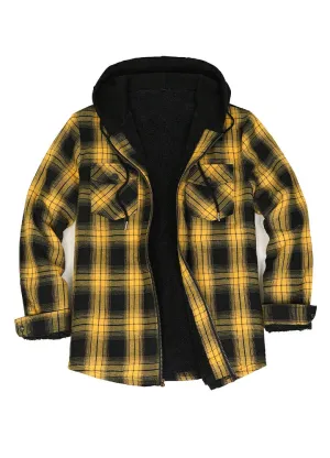 Men's Matching Family Yellow Plaid Flannel Hooded Jacket