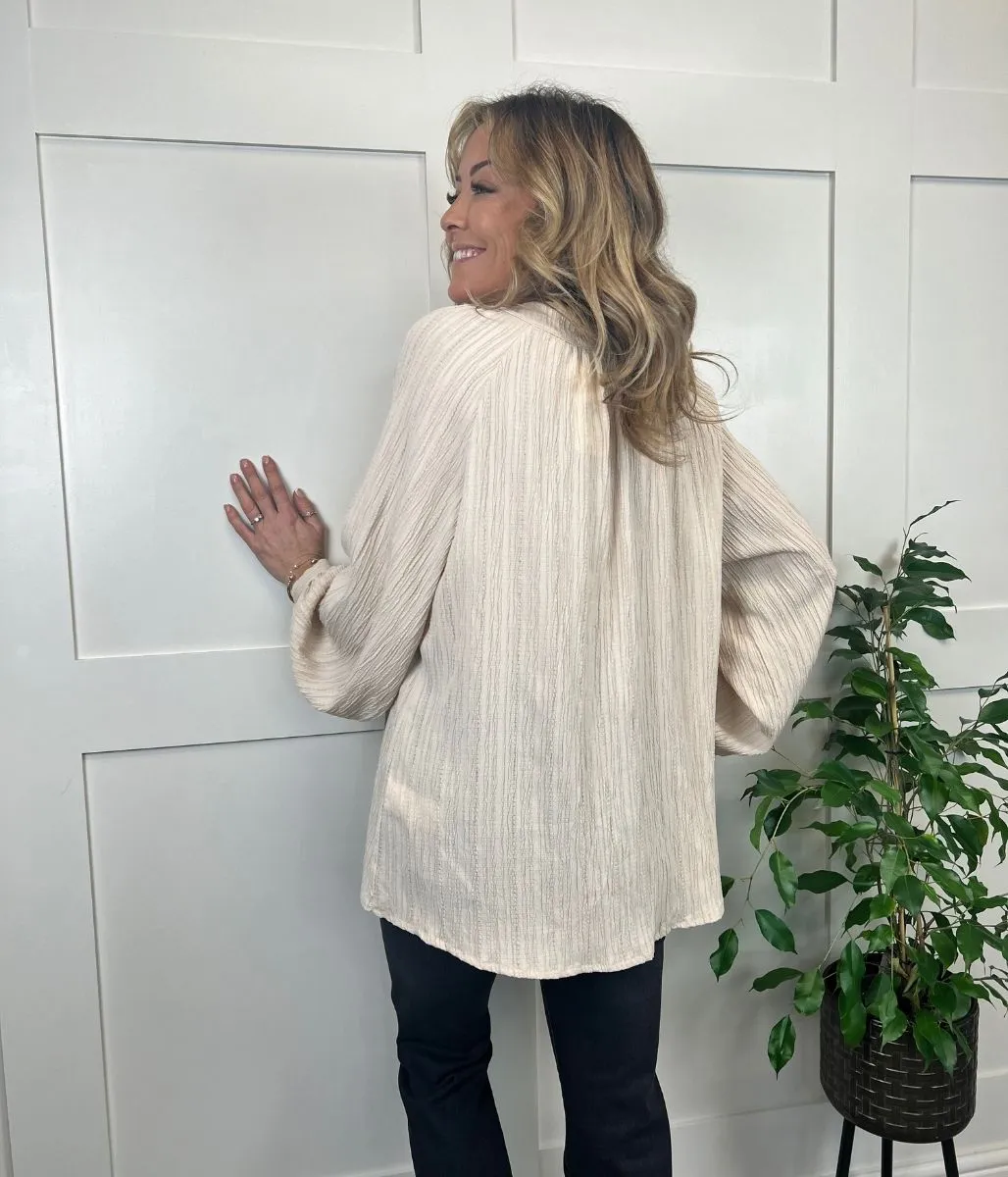 Natural Crinkle Balloon Sleeve Blouse