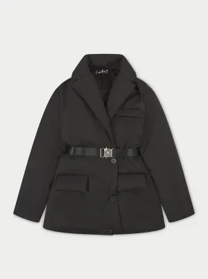 NYLON PADDED BLAZER COAT - BLACK