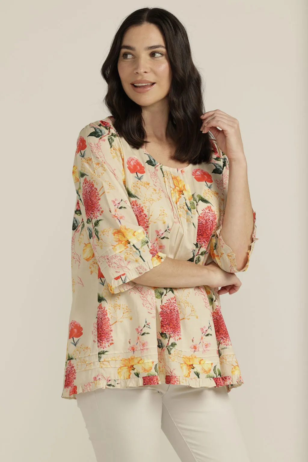 Sunset Floral Cotton Trapeze Top