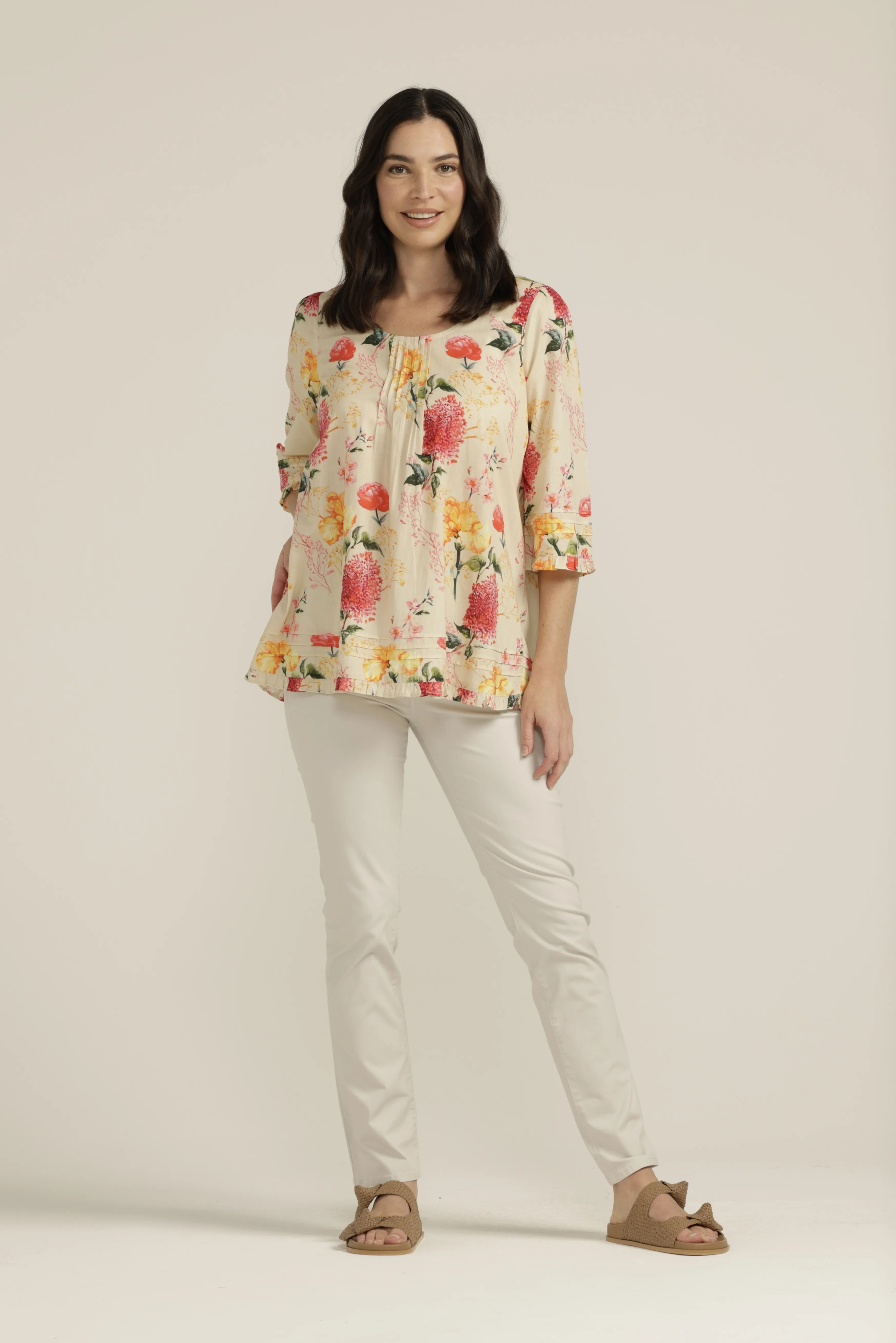 Sunset Floral Cotton Trapeze Top