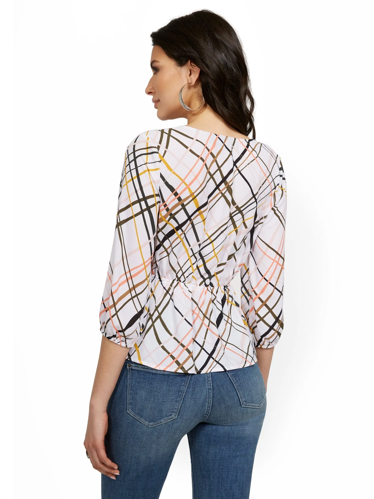 Tall Cinch-Waist Wrap Crosshatch Top