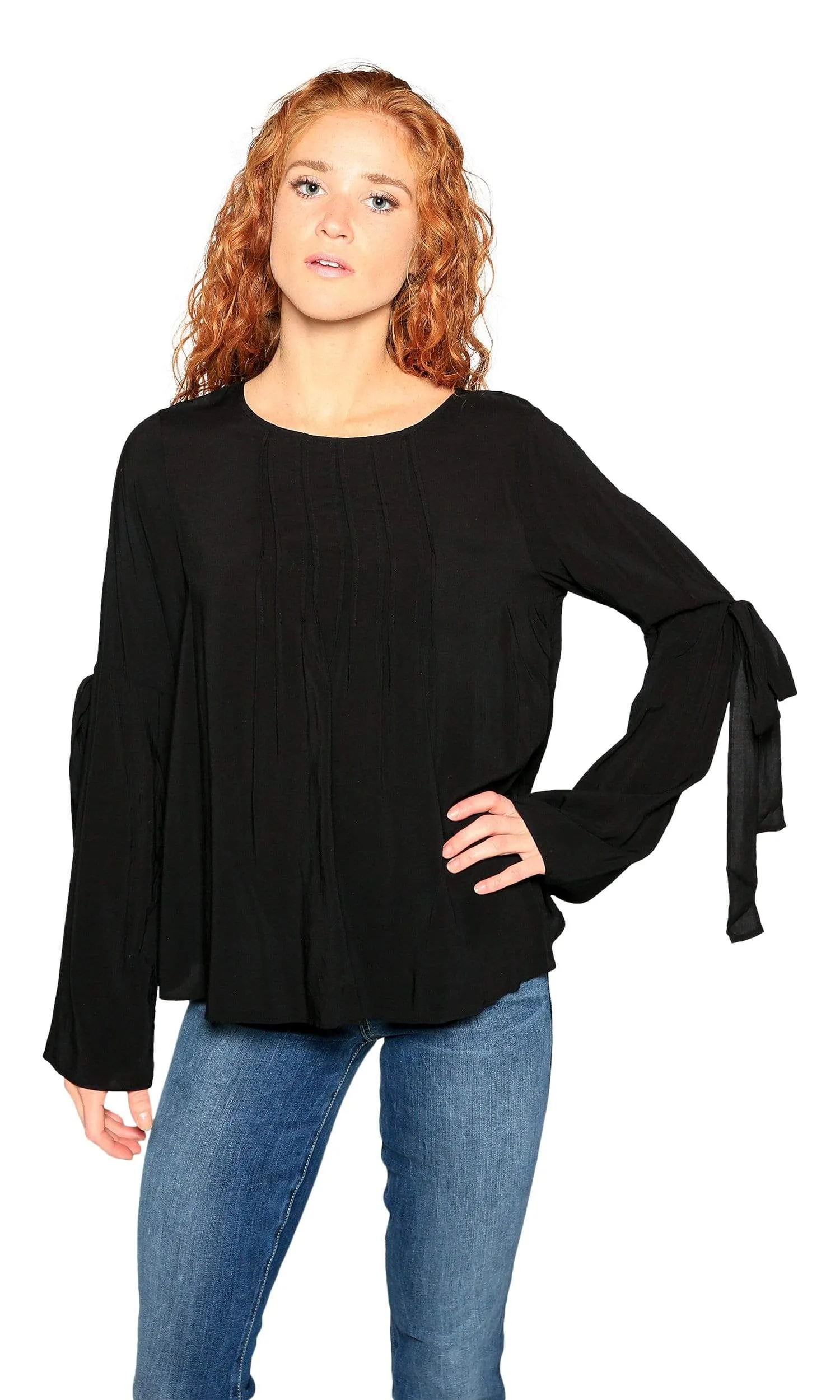 Velvet by Graham & Spencer Abitha Tie Bell Sleeve Challis Top