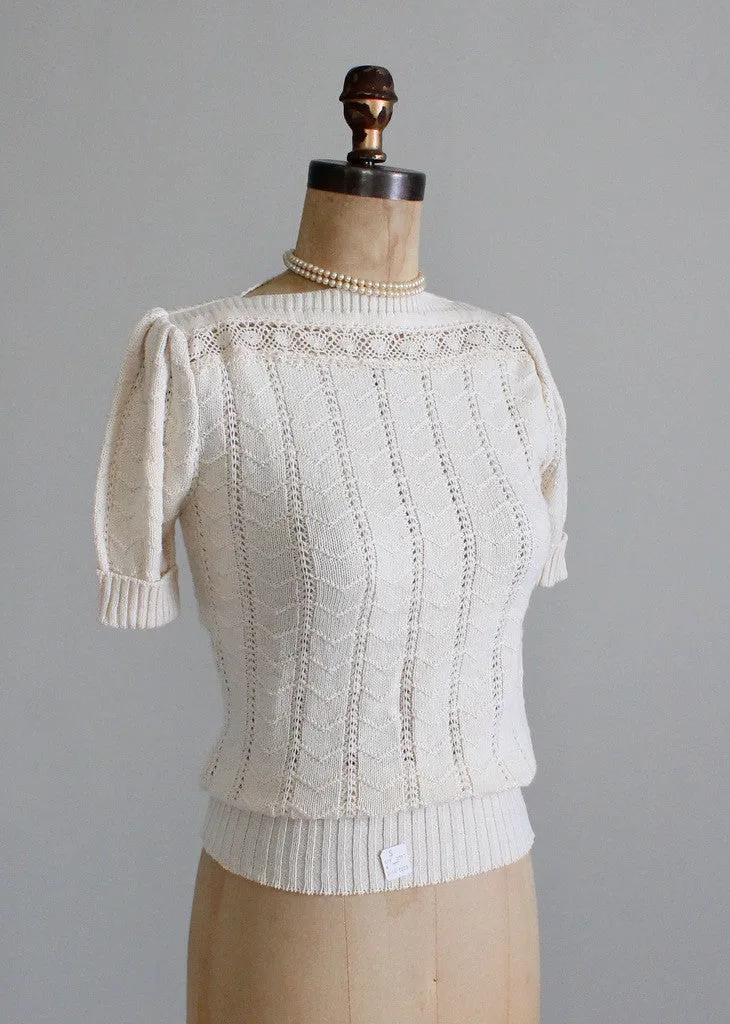 Vintage 1970s Pointelle and Crochet Sweater