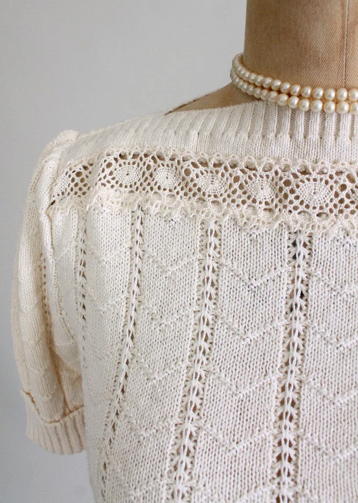 Vintage 1970s Pointelle and Crochet Sweater