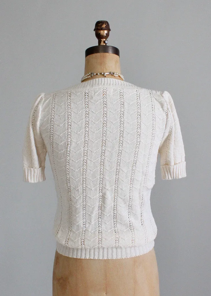 Vintage 1970s Pointelle and Crochet Sweater