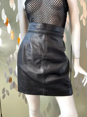 Vintage 1980s Black Leather Mini Skirt, Medium