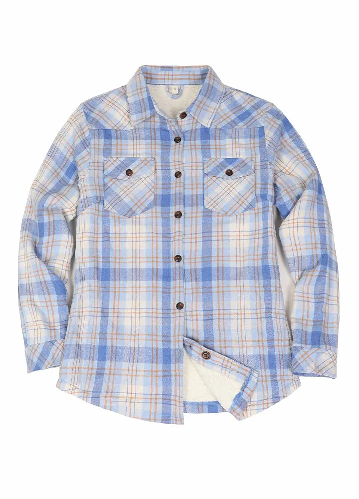 Women's Sherpa Lined Flannel Shirt Jacket,Button Down Flannel Shacket