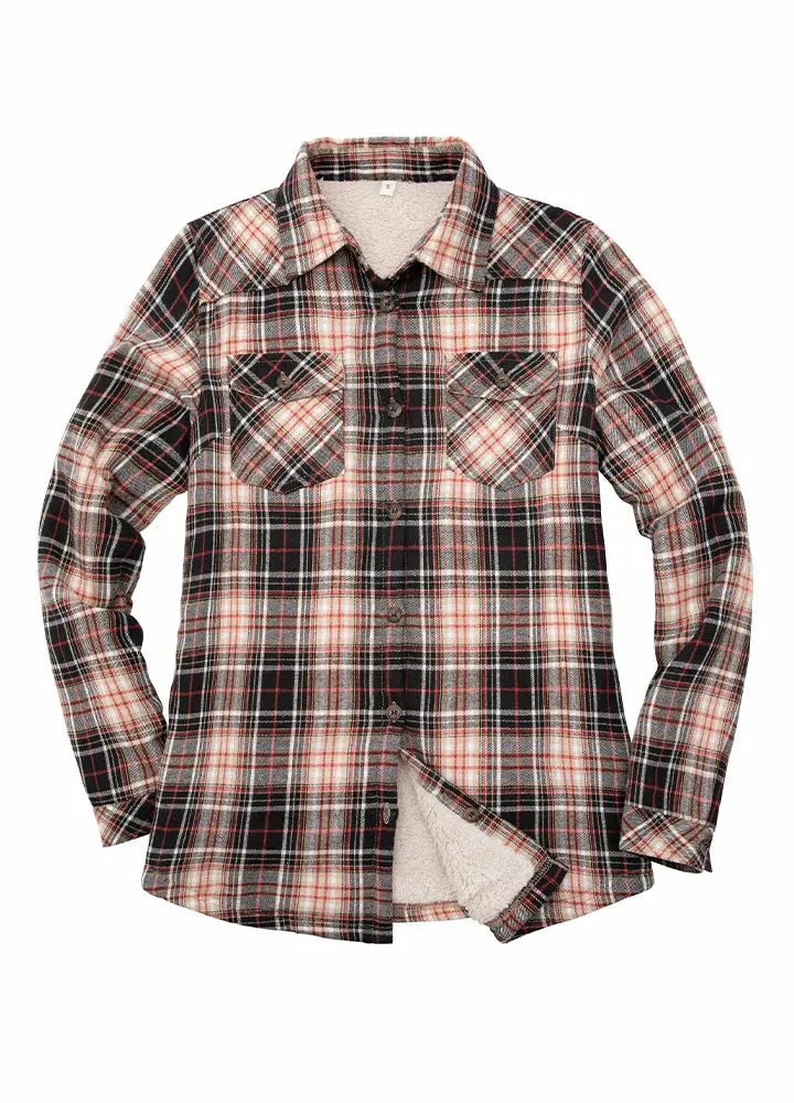 Women's Sherpa Lined Flannel Shirt Jacket,Button Down Flannel Shacket